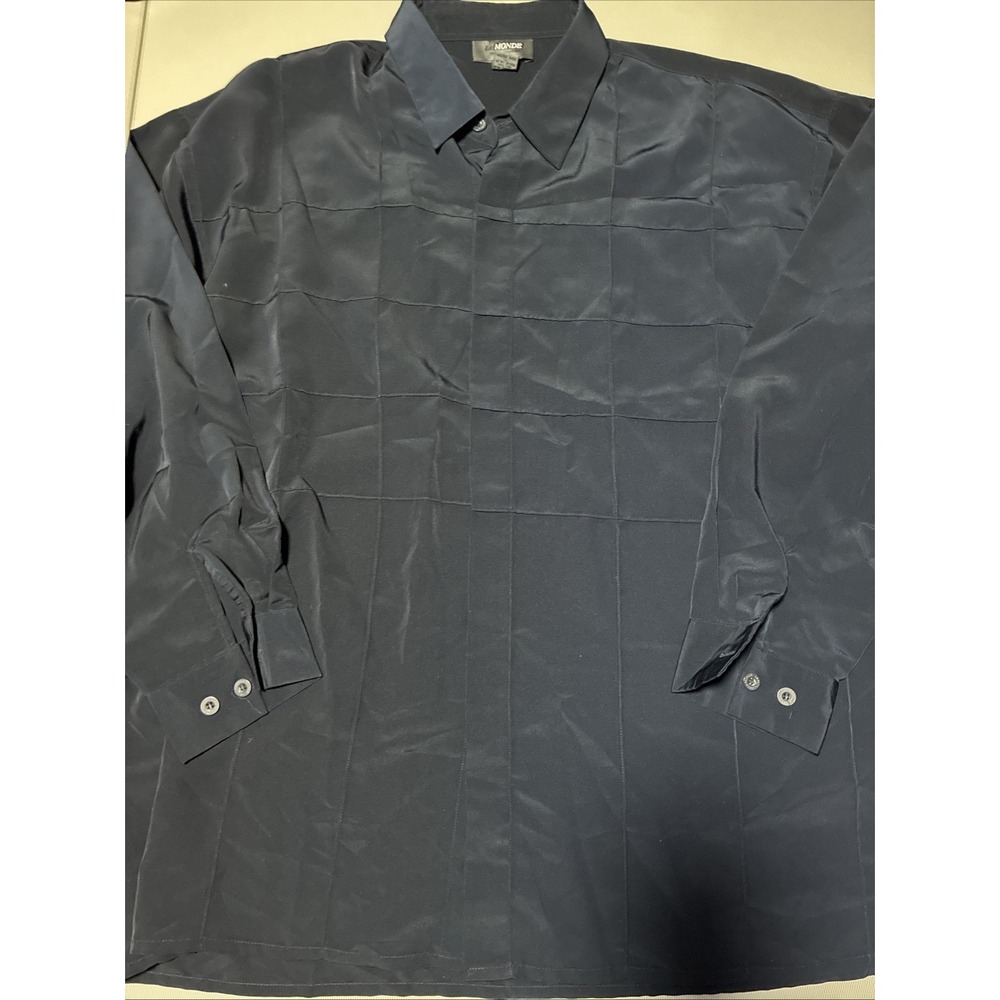Le Monde Homme Couture Men's Size 2XL Navy Blue Textured Dress Shirt long sleeve
